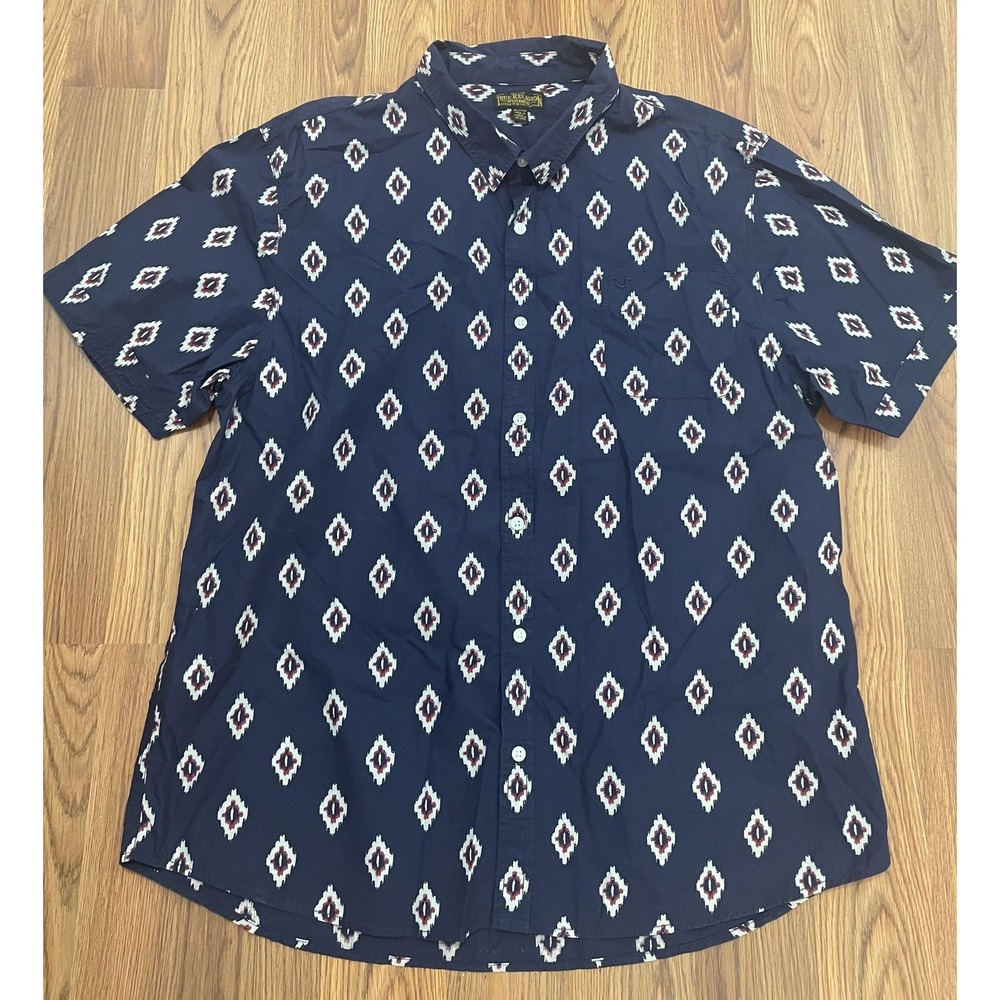 True Religion Shirt Mens 3XL Western Aztec Ikat Button Front Navy